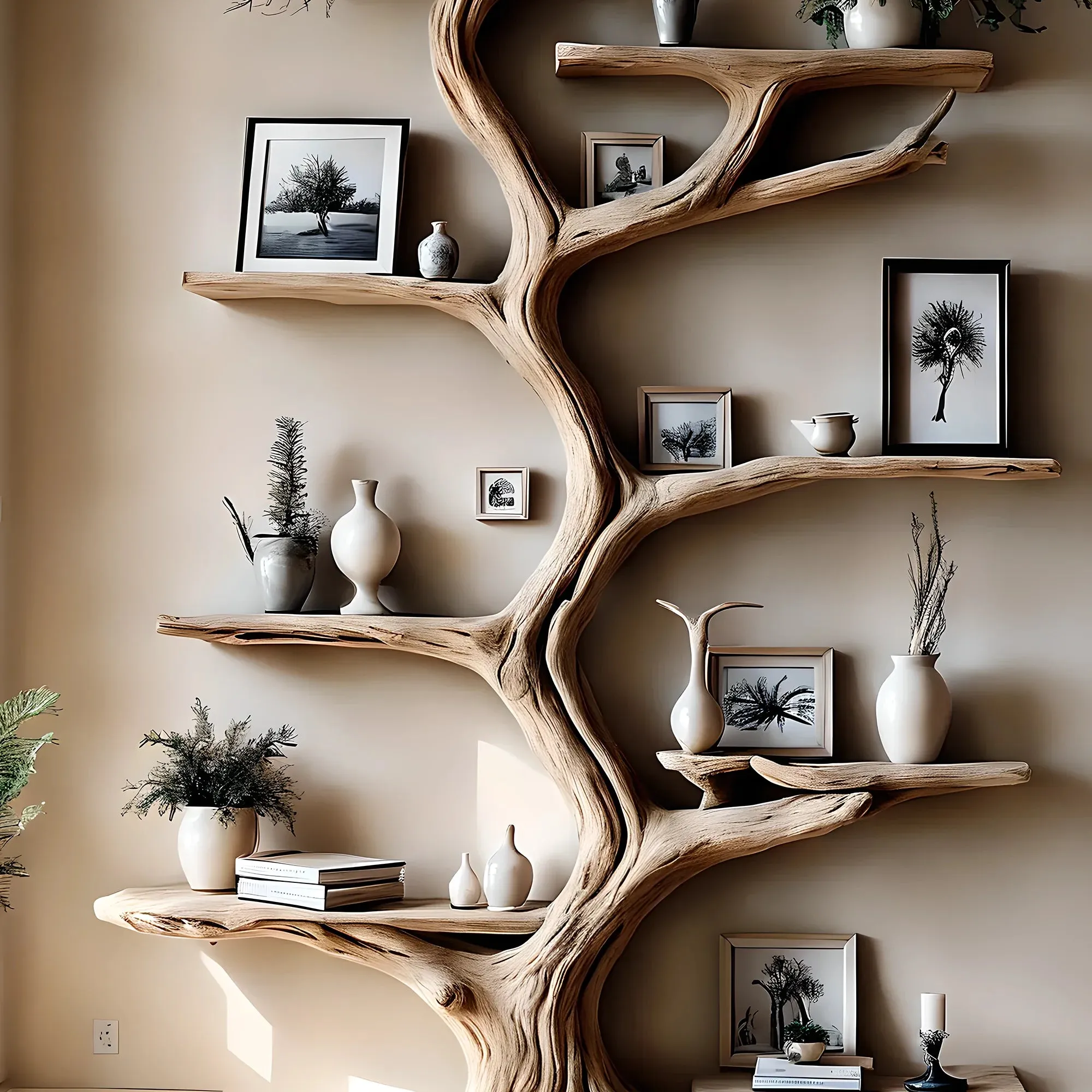Teak & Driftwood Tree Bookshelf for Home Decor