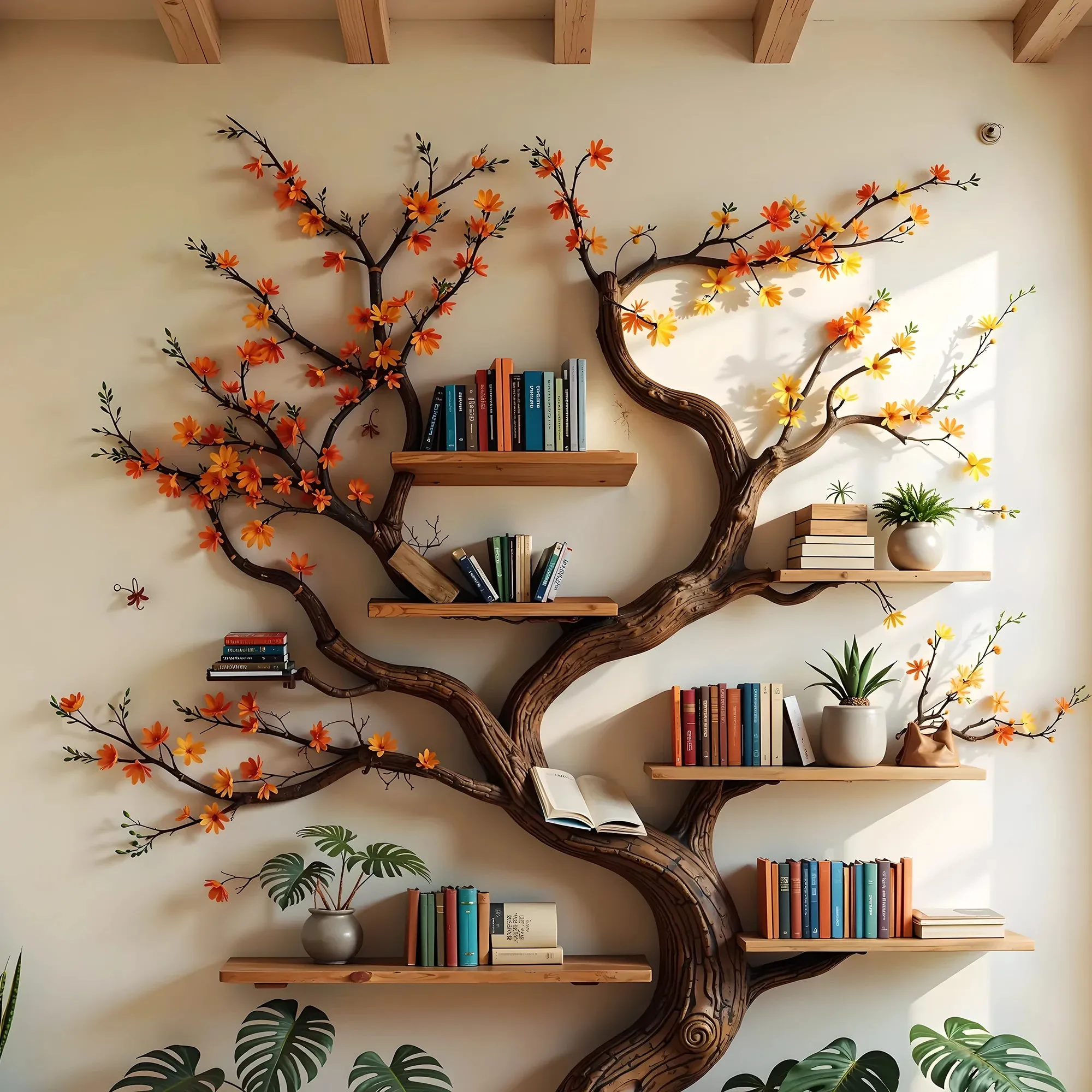 Branch-Shaped Wooden Bookshelf – Stylish Storage