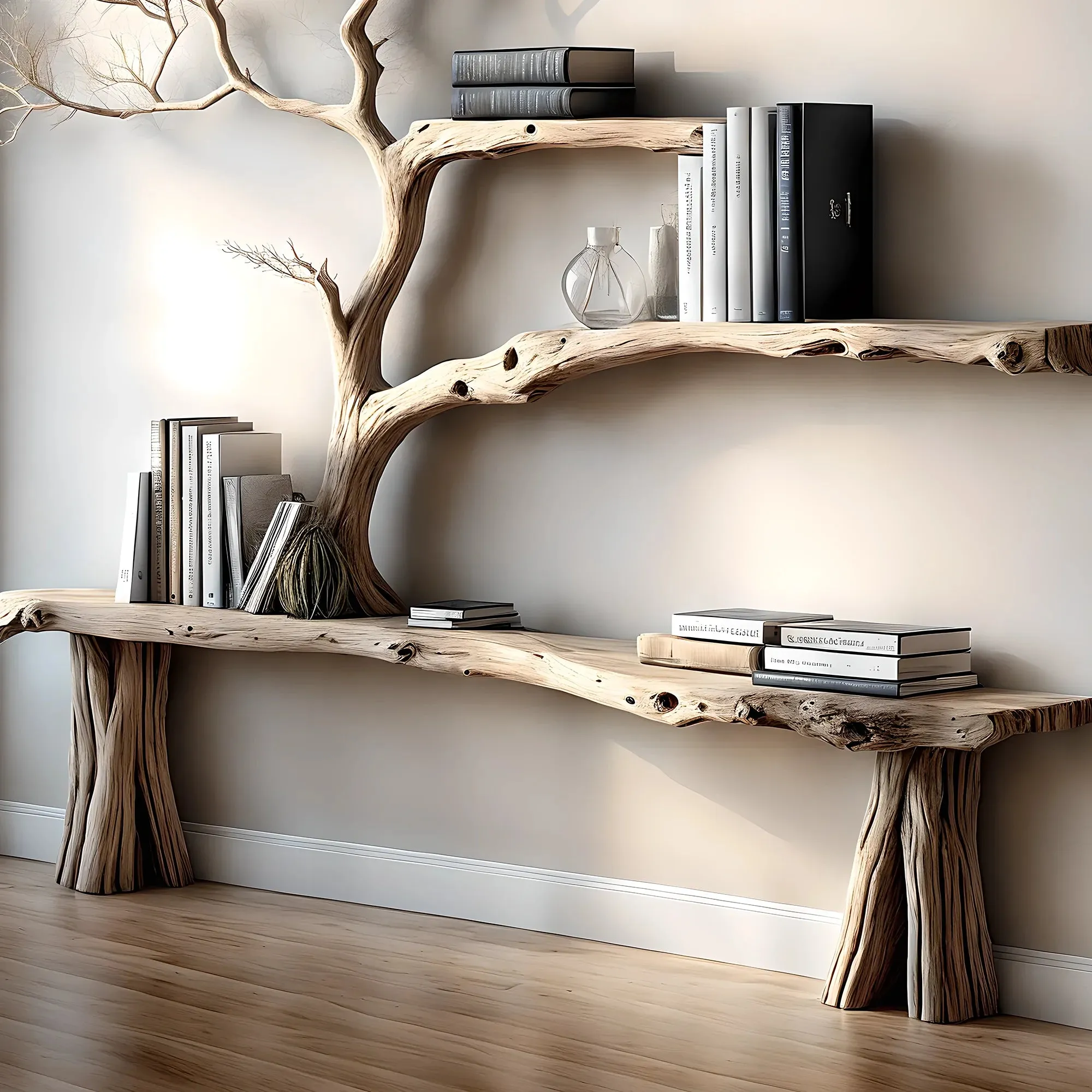 Console Reading Table with Tree Bookshelf