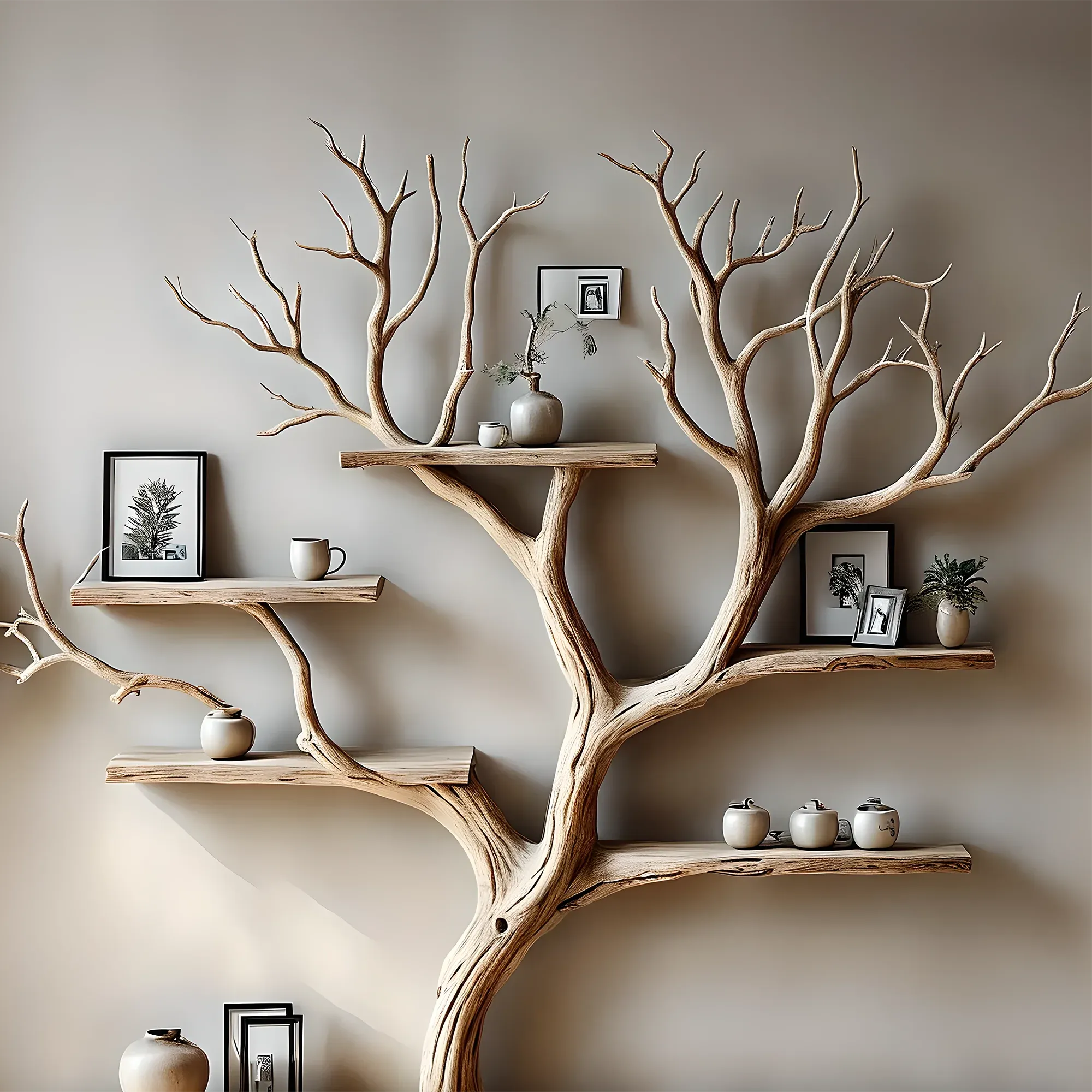 Tree Branch Floor & Wall-Mounted Wooden Bookshelf