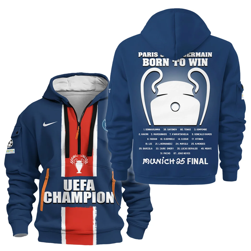 Football Hoodie Half Zipper UEFA Champion 2025 For Fan Football HVN1037CHAMP060225HODZ